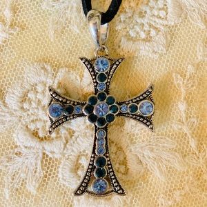 Blue gemstone cross necklace